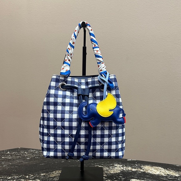 Liz Claiborne Handbags - Liz Claiborne Gingham Drawstring Bag with Elephant Charm